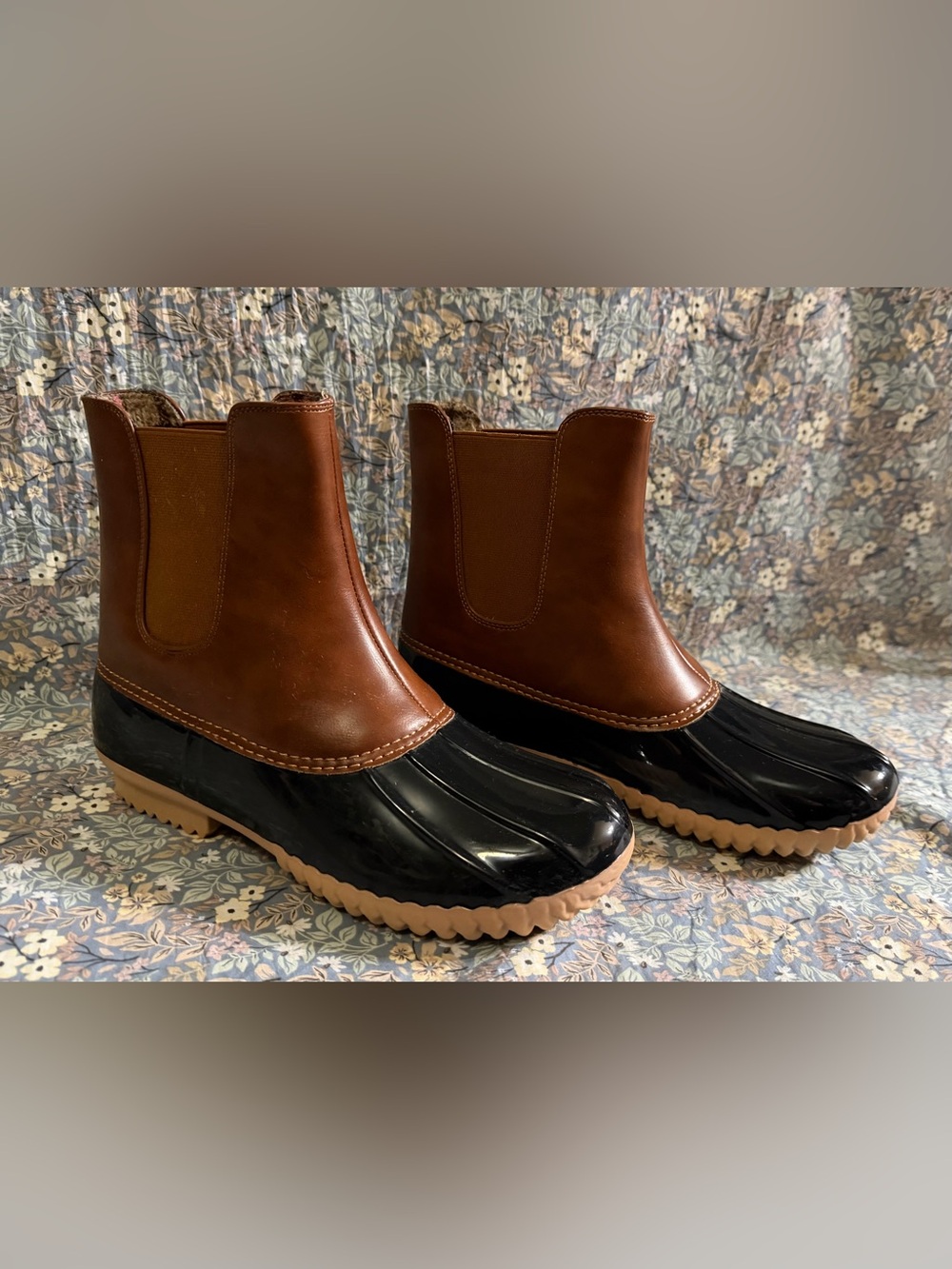Brown Leather & Black Duck Boots